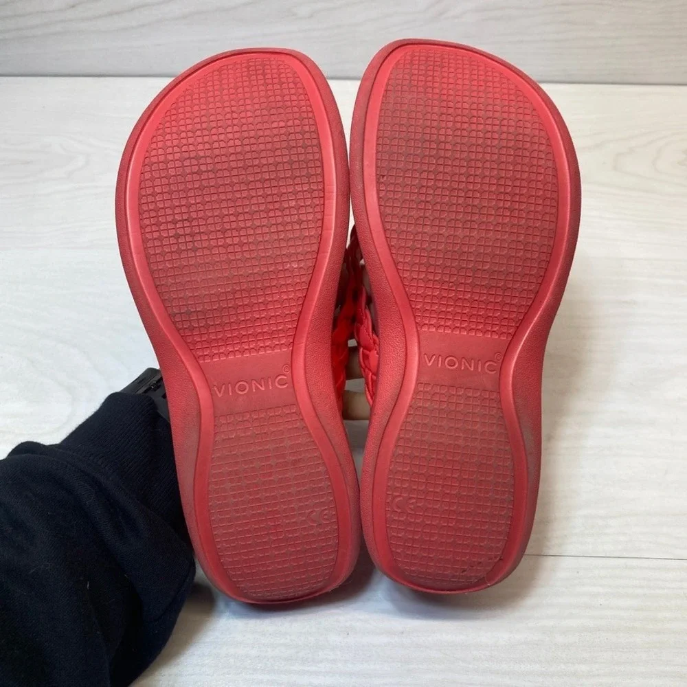Vionic Womens 8 Kenji Platform Flip Flop Braided Red Orthotic Thong Sandals